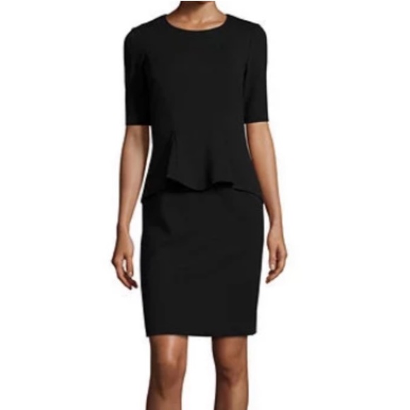 Lafayette 148 NY Black Crepe Peplum Dress - Picture 1 of 8